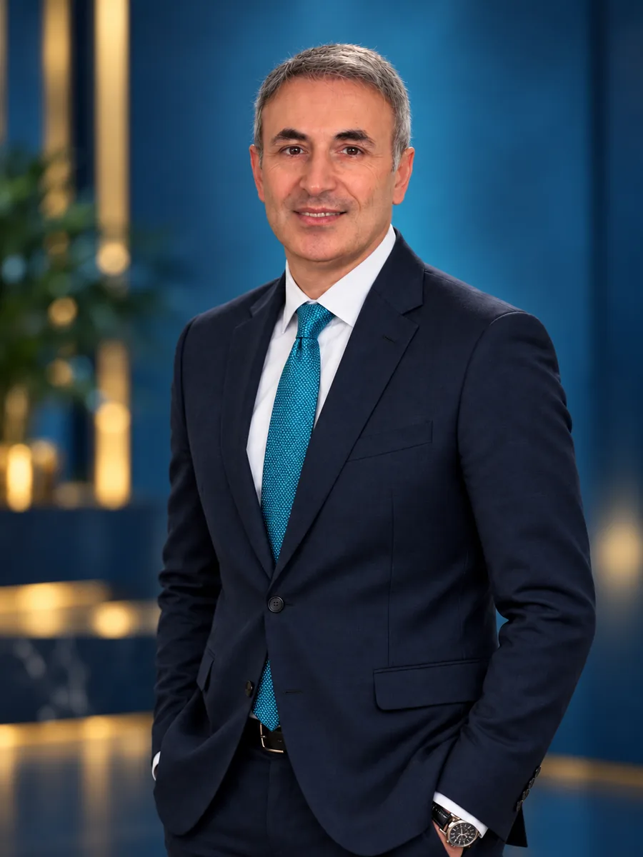 Prof. Dr. Murat Tuncer, üroloji uzmanı — İstanbul Ataşehir muayenehanesi; lacivert takım elbiseli profesyonel portre